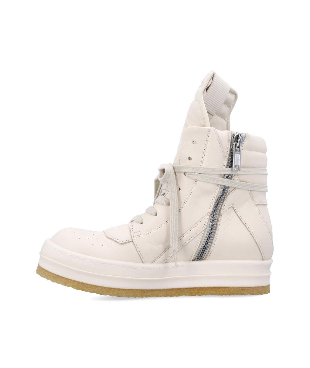 RICK OWENS Бежевые кожаные высокие кроссовки / кеды, фото 3