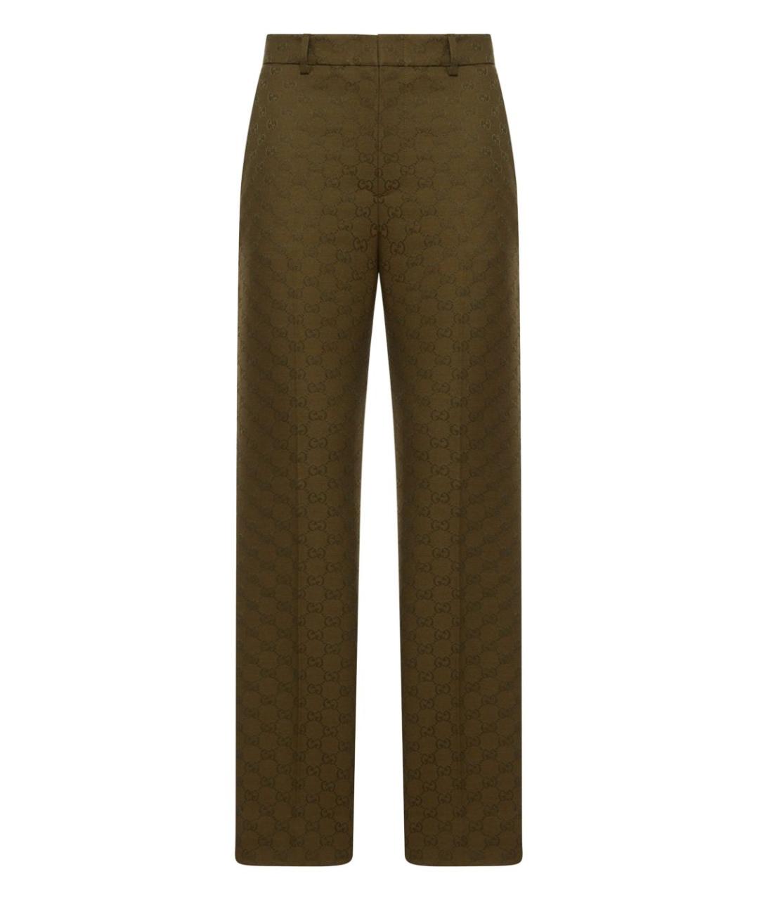 GUCCI Зеленые хлопковые прямые брюки, фото 1