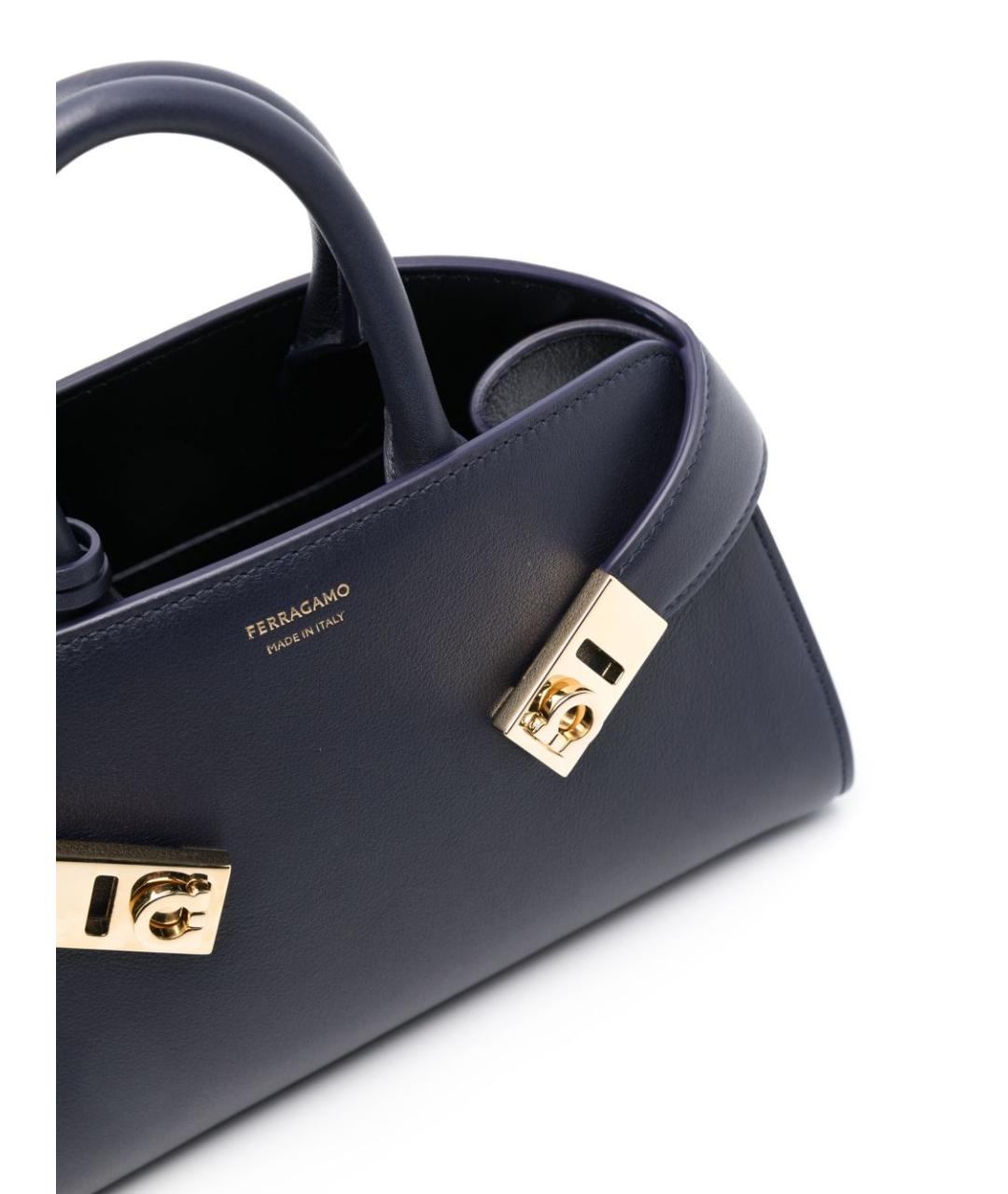 FERRAGAMO Темно-синяя кожаная сумка тоут, фото 5