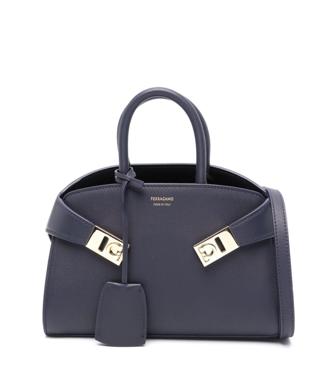 FERRAGAMO Темно-синяя кожаная сумка тоут, фото 1