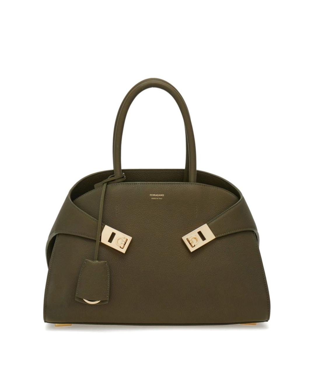 FERRAGAMO Хаки кожаная сумка тоут, фото 1