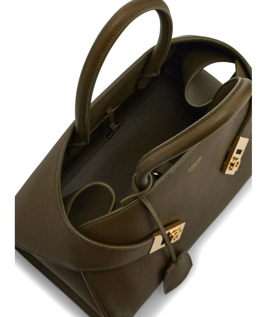 FERRAGAMO Хаки кожаная сумка тоут, фото 5