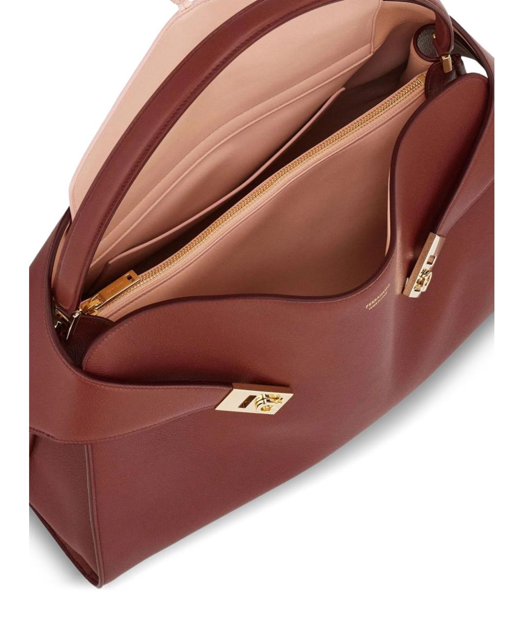 FERRAGAMO Бордовая кожаная сумка тоут, фото 5