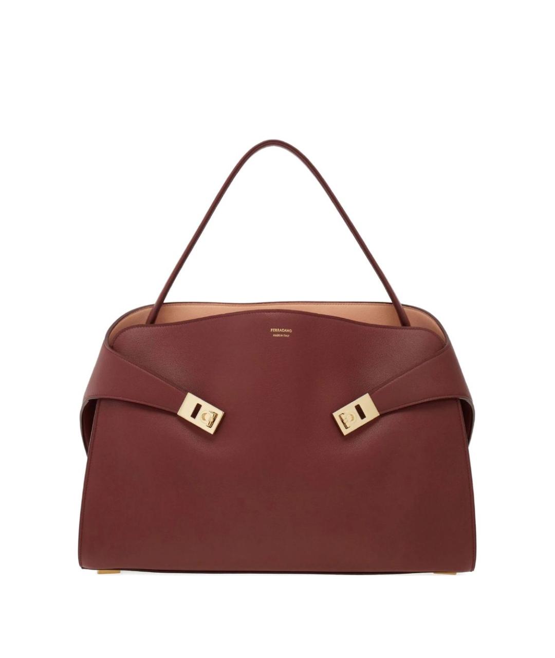 FERRAGAMO Бордовая кожаная сумка тоут, фото 1