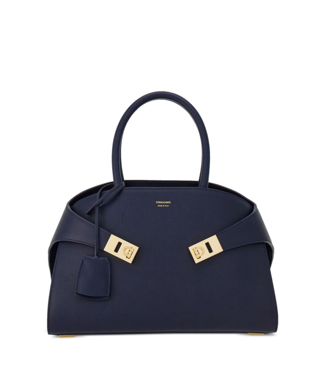 FERRAGAMO Темно-синяя кожаная сумка тоут, фото 1