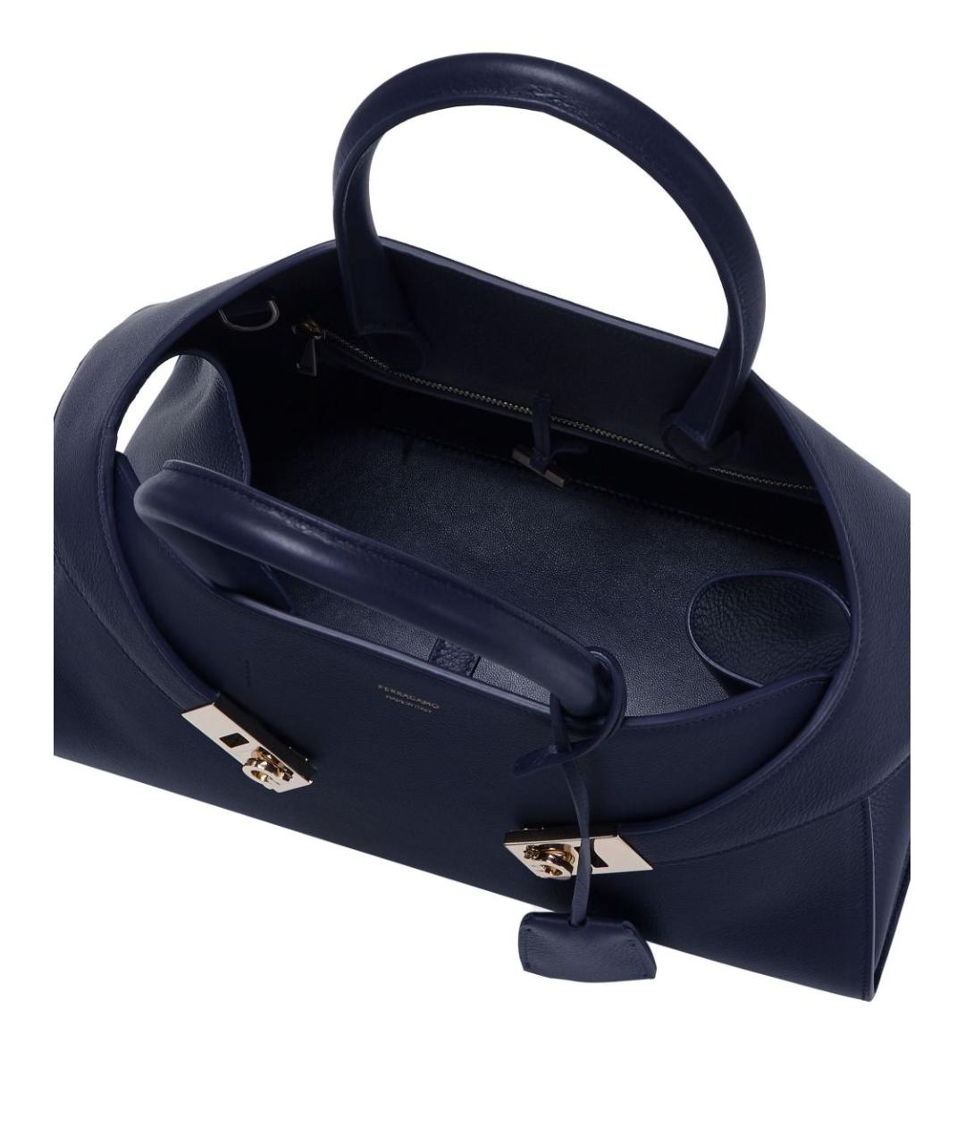 FERRAGAMO Темно-синяя кожаная сумка тоут, фото 2