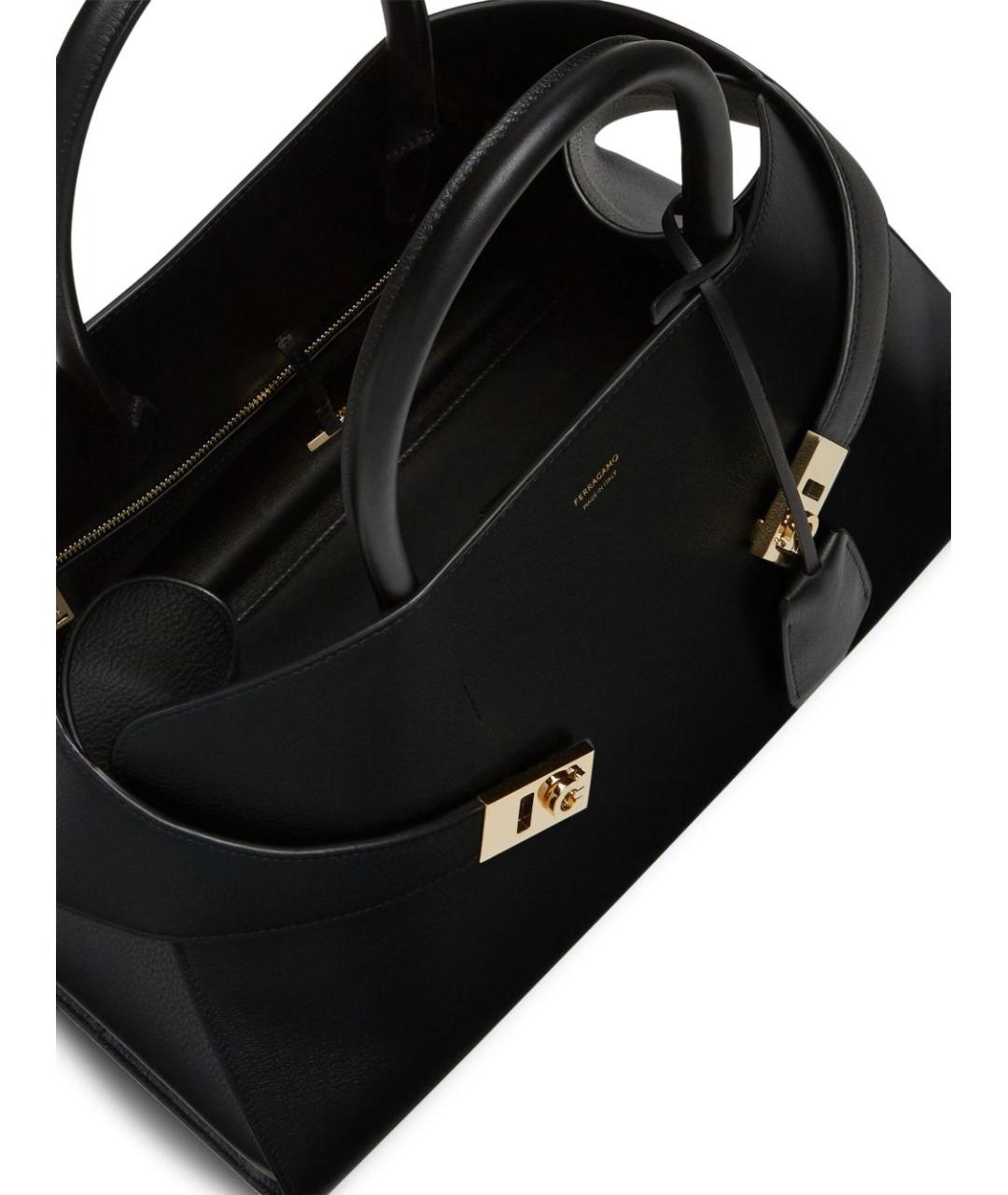 FERRAGAMO Черная кожаная сумка тоут, фото 5