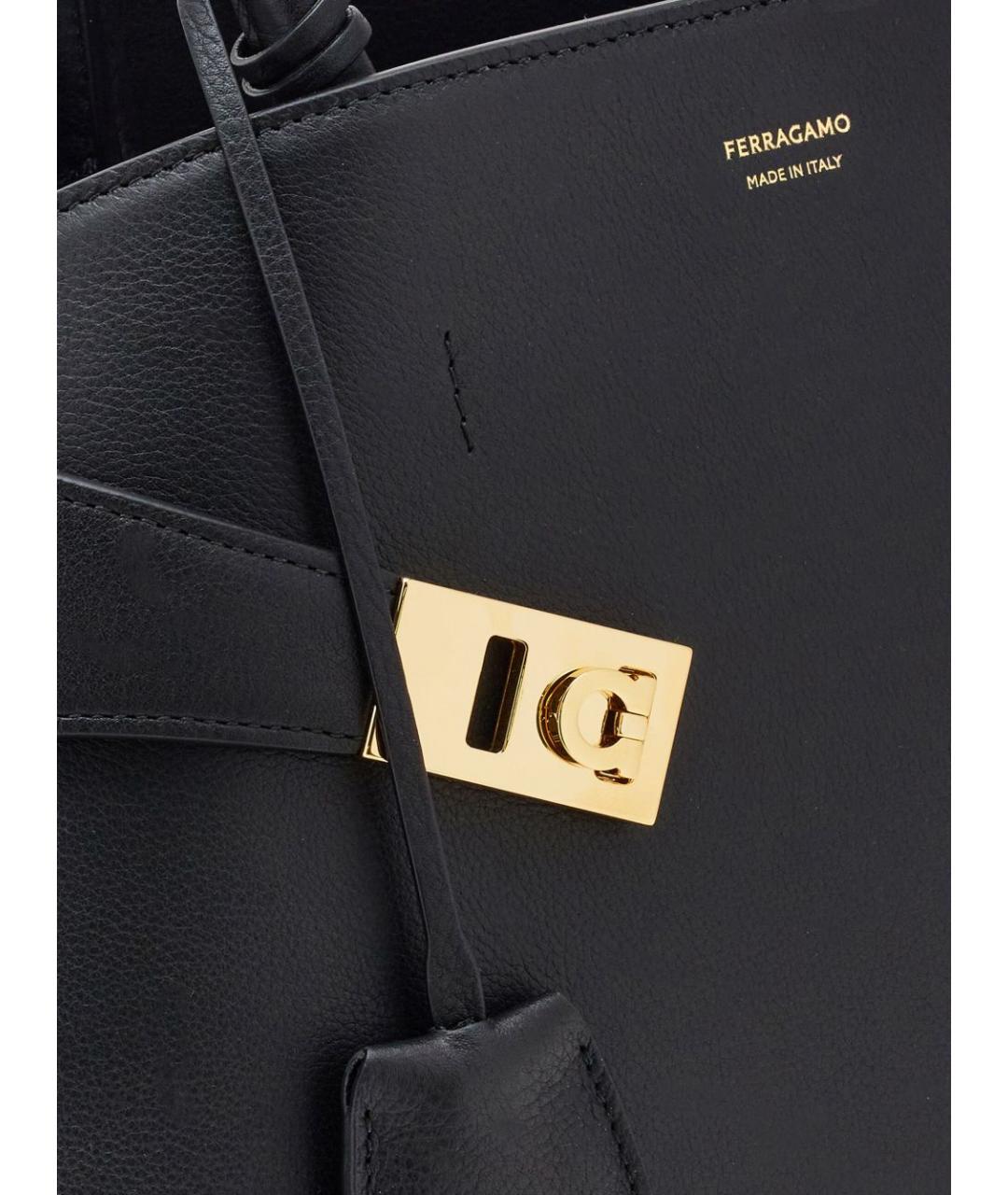 FERRAGAMO Черная кожаная сумка тоут, фото 3