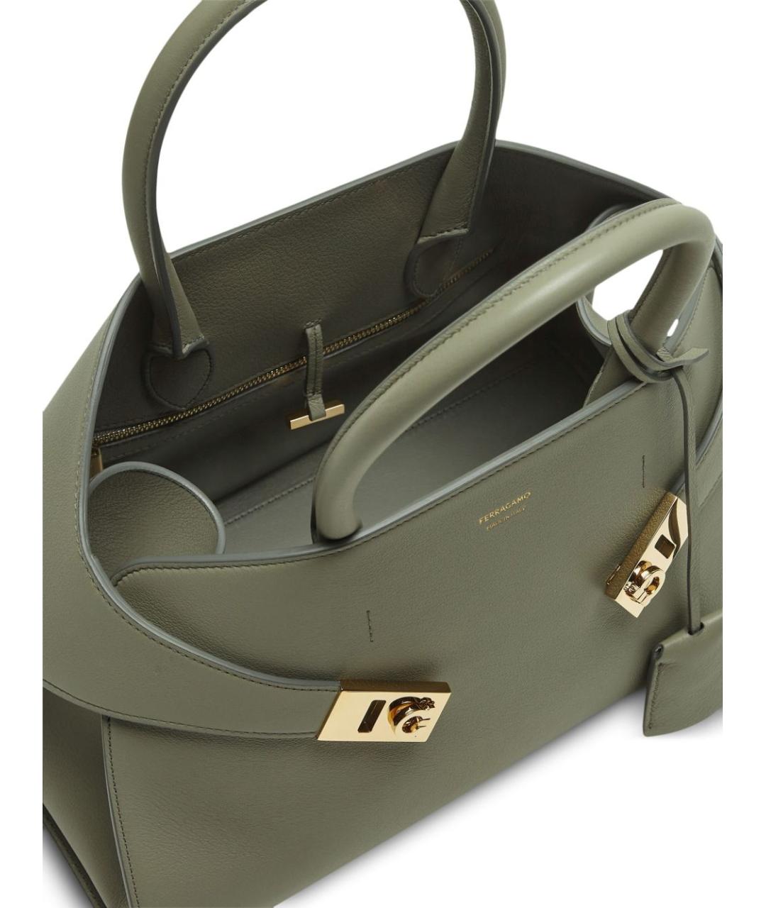 FERRAGAMO Зеленая кожаная сумка тоут, фото 3