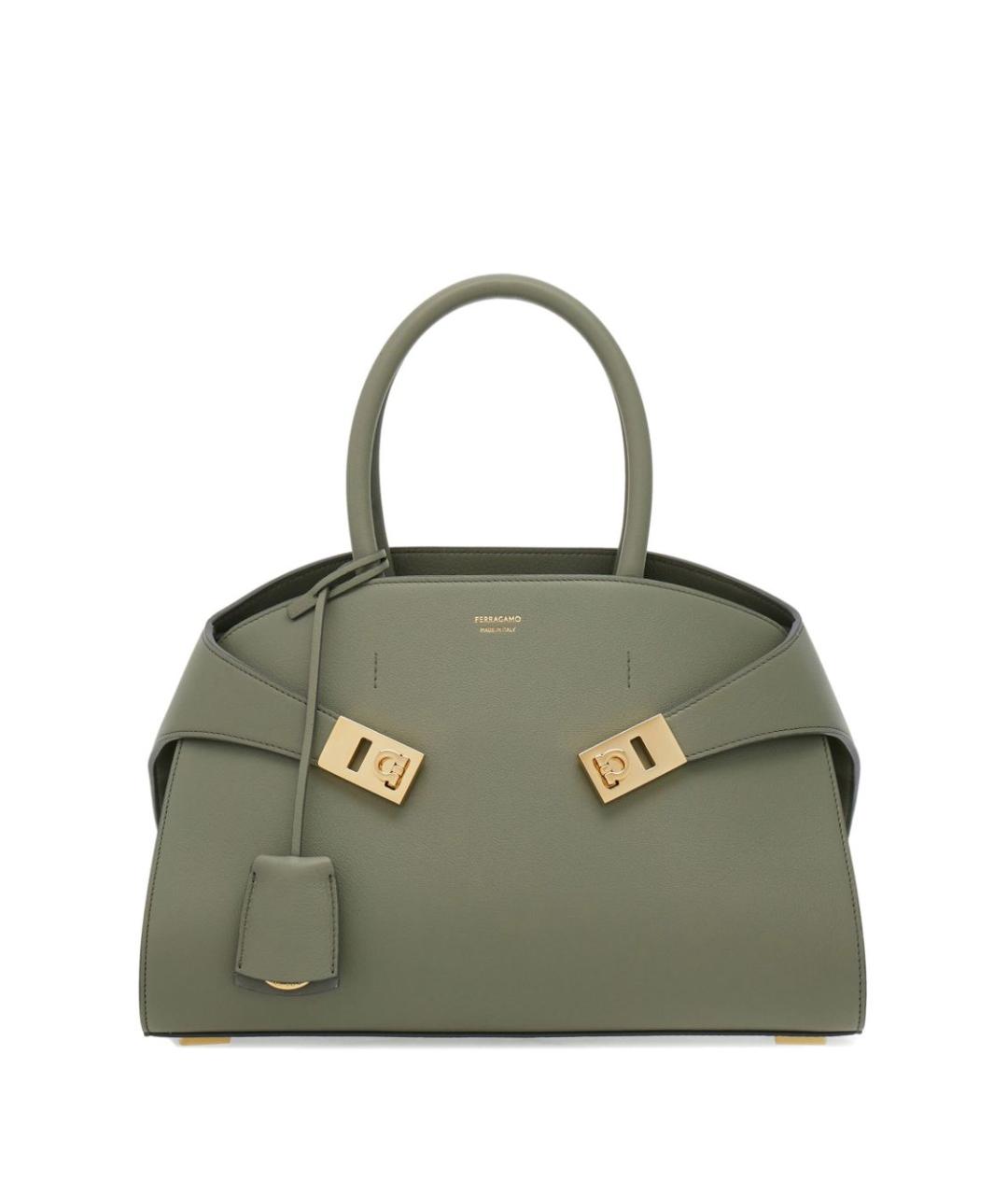 FERRAGAMO Зеленая кожаная сумка тоут, фото 1