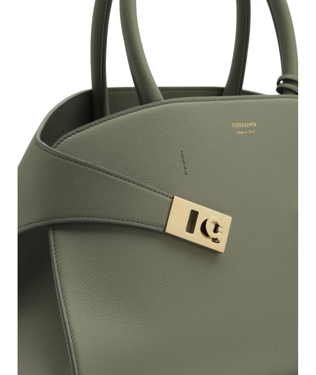 FERRAGAMO Зеленая кожаная сумка тоут, фото 2