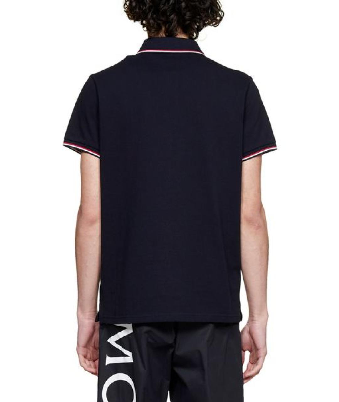 MONCLER Темно-синее хлопковое поло с коротким рукавом, фото 3