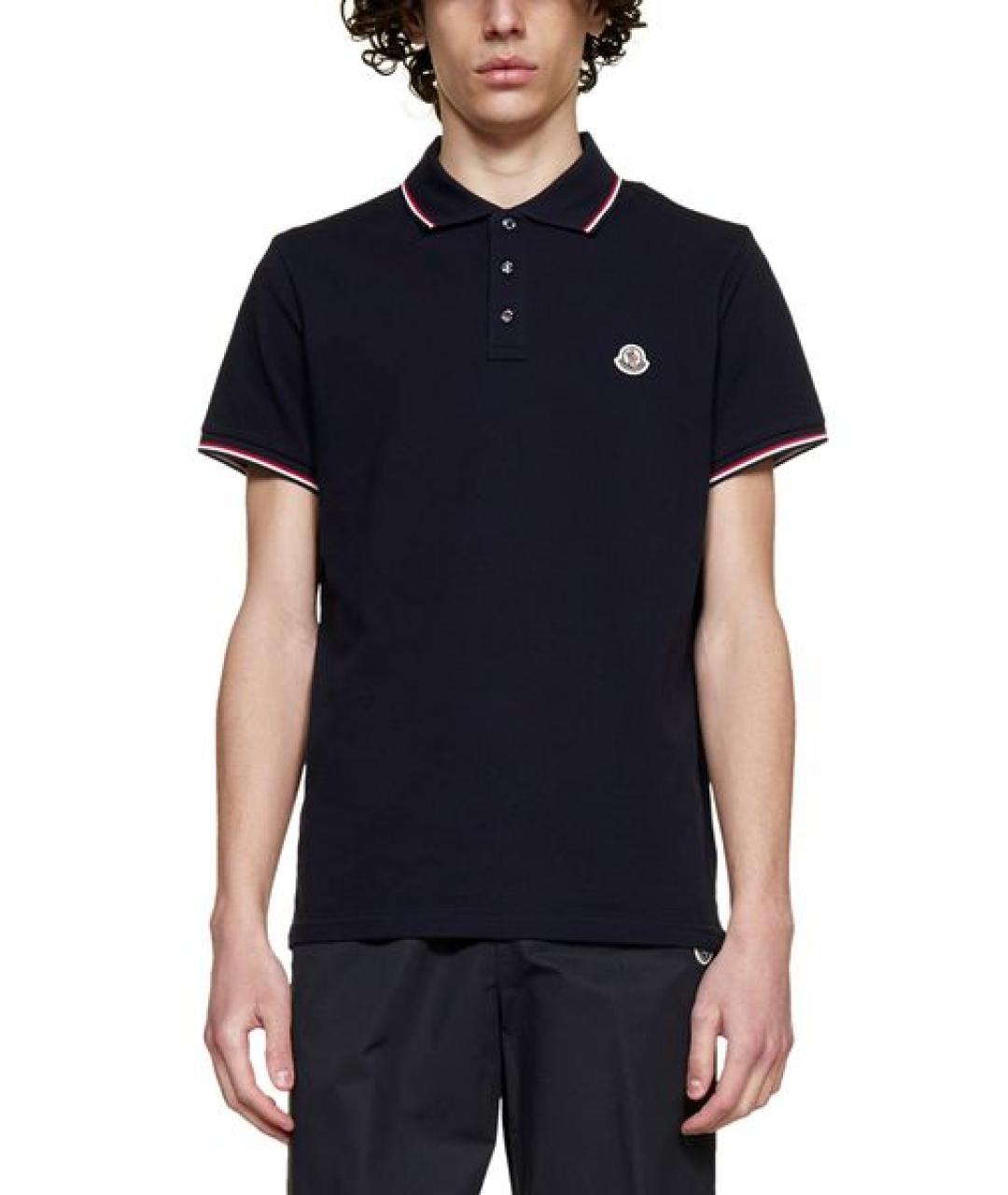 MONCLER Темно-синее хлопковое поло с коротким рукавом, фото 2