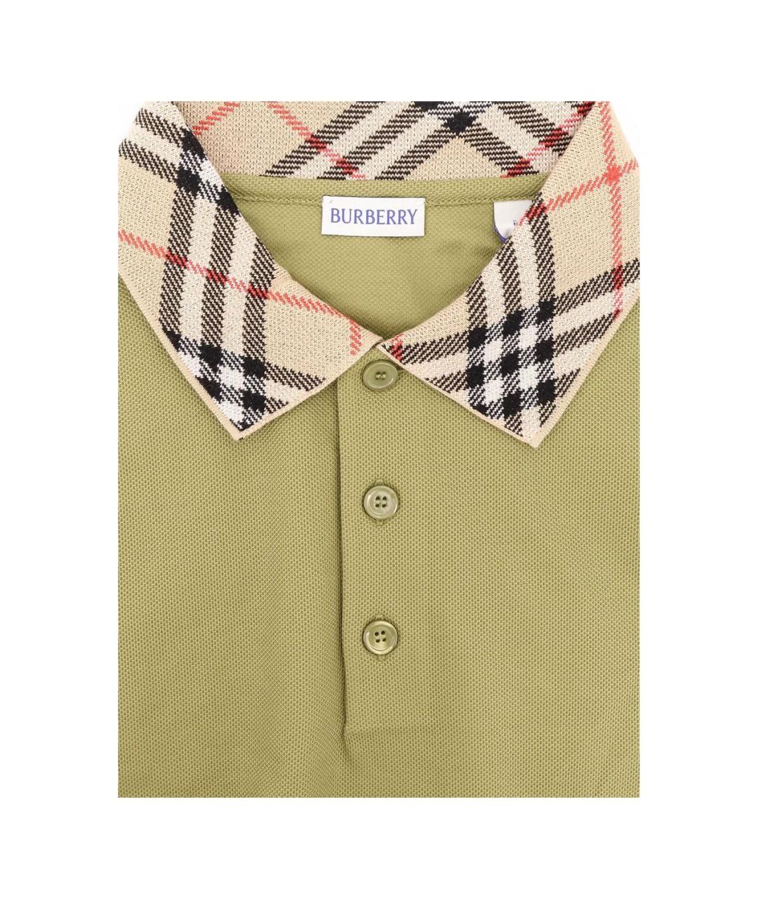 BURBERRY Зеленые хлопковое поло с коротким рукавом, фото 3