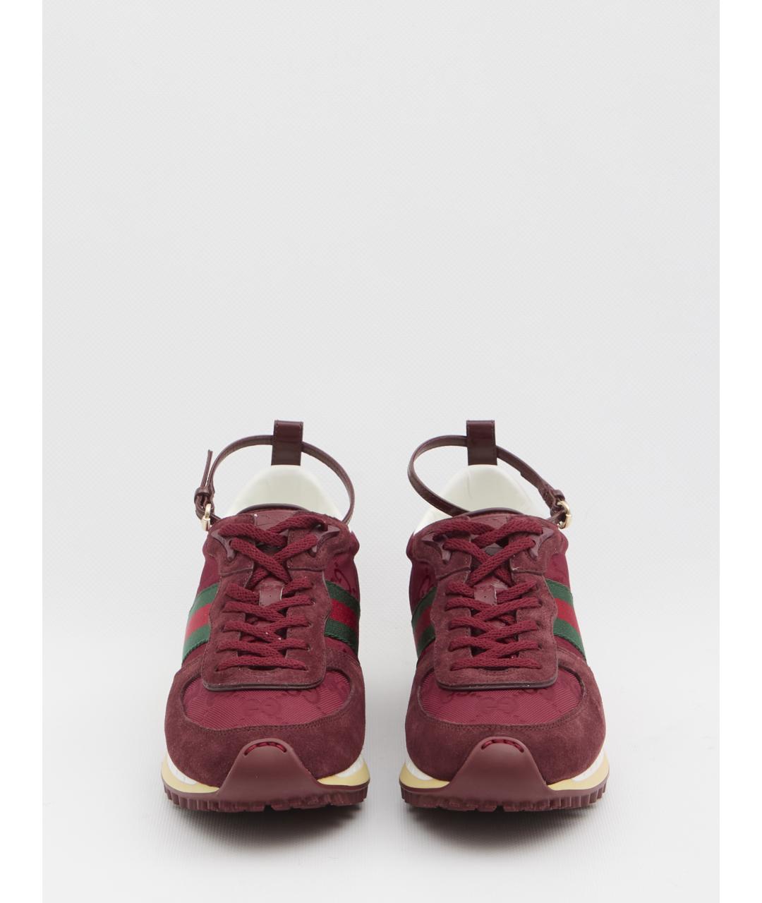 GUCCI Бордовые кожаные кроссовки, фото 5