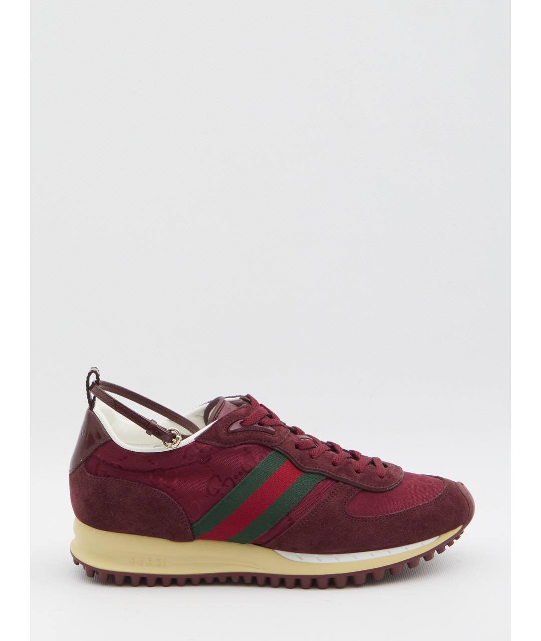 GUCCI Бордовые кожаные кроссовки, фото 6