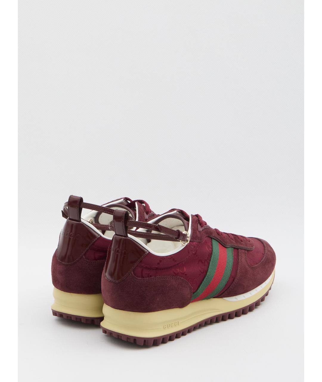 GUCCI Бордовые кожаные кроссовки, фото 3