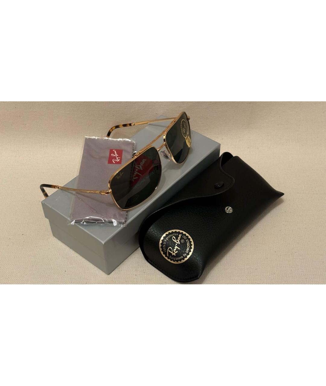 RAY BAN Золотые металлические солнцезащитные очки, фото 5