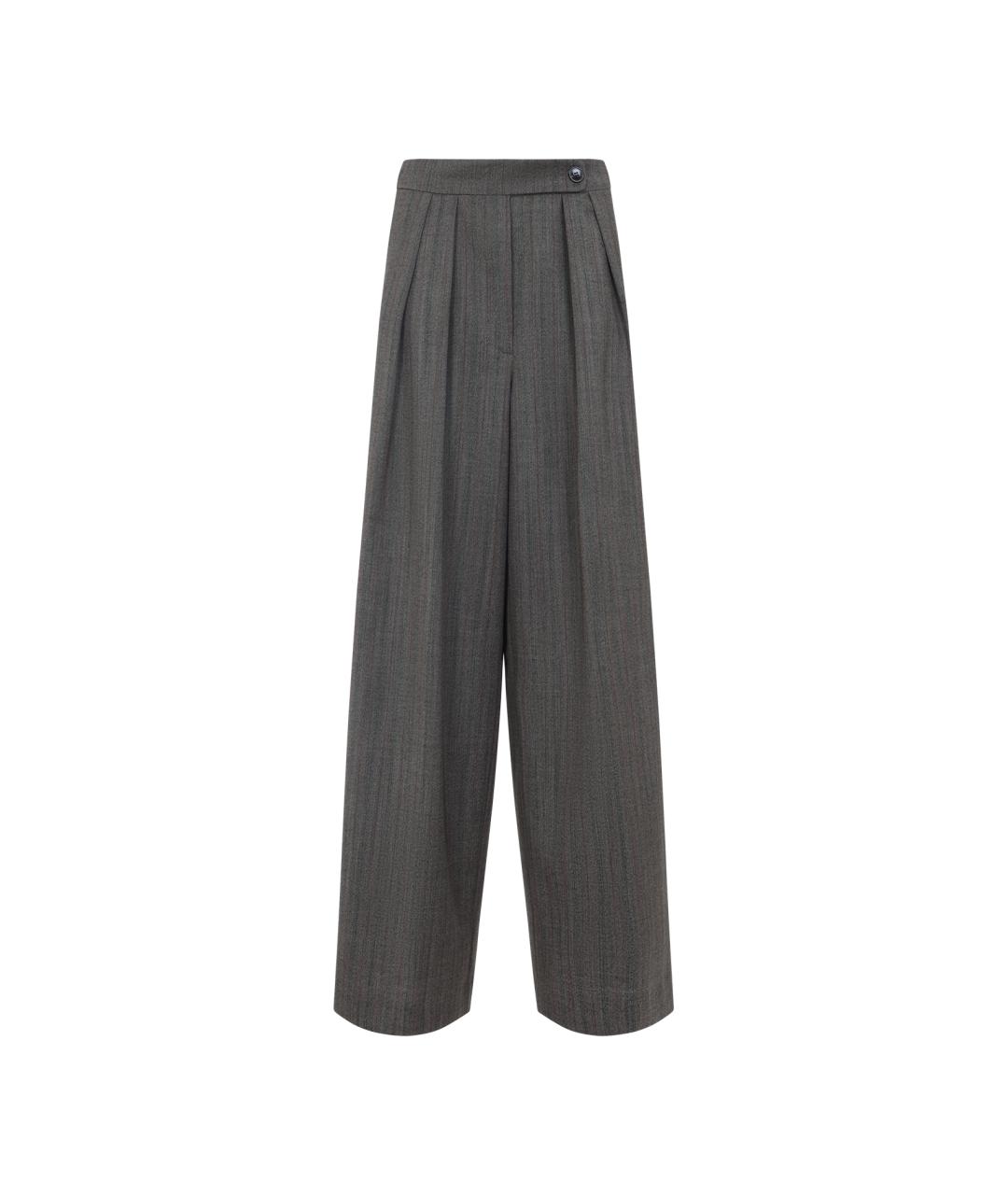DRIES VAN NOTEN Серые шерстяные прямые брюки, фото 1