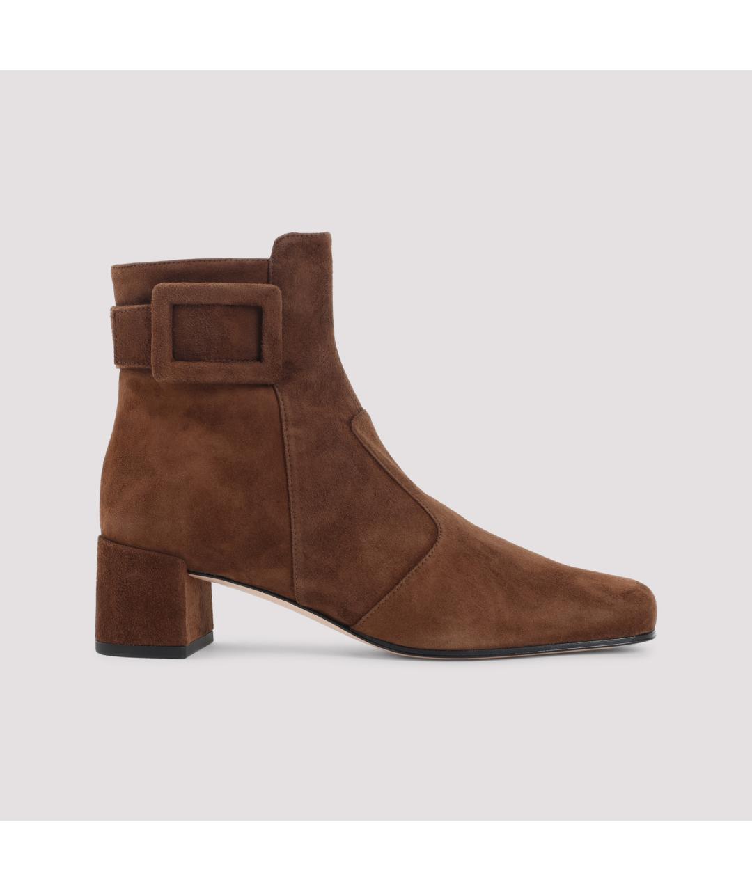 ROGER VIVIER Коричневые замшевые ботильоны, фото 3