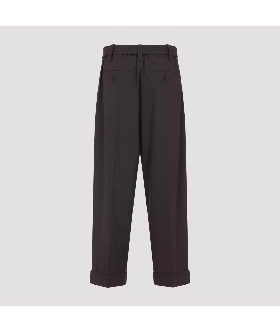 BRUNELLO CUCINELLI Коричневые шерстяные прямые брюки, фото 4