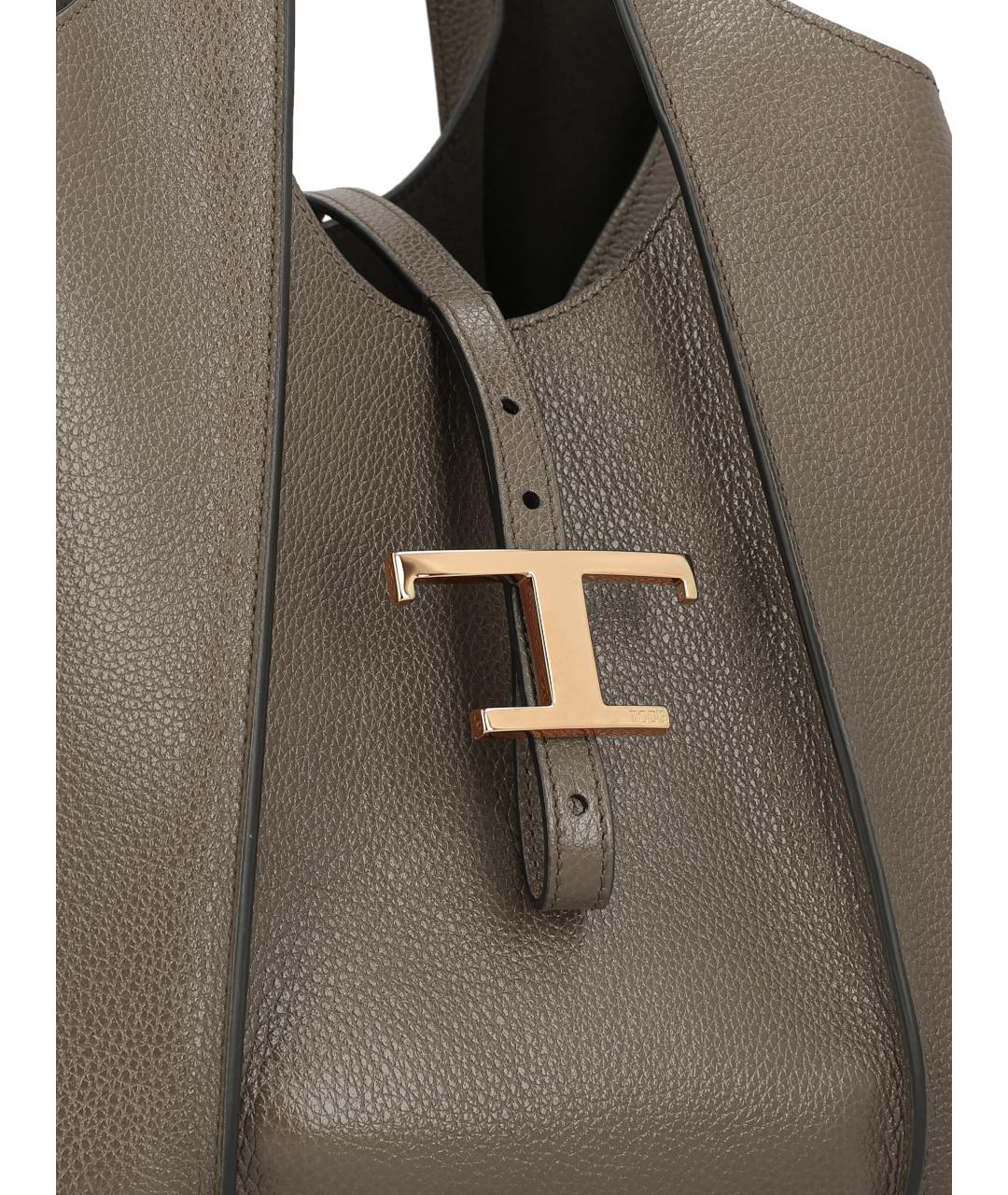 TOD'S Серая кожаная сумка тоут, фото 2