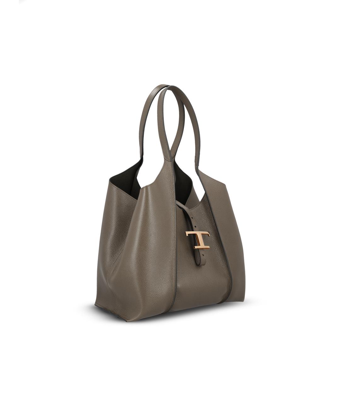 TOD'S Серая кожаная сумка тоут, фото 3