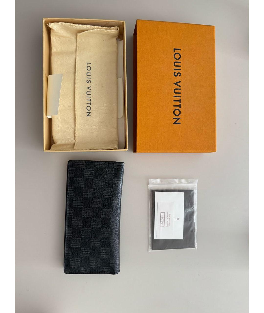 LOUIS VUITTON Черный кожаный кошелек, фото 7