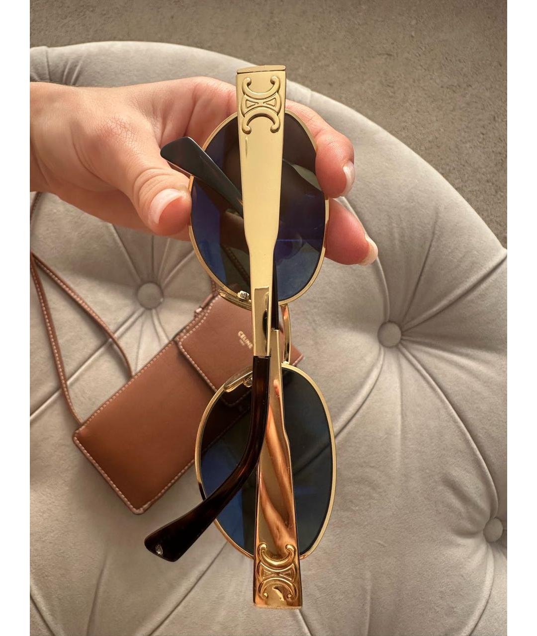 CELINE Золотые металлические солнцезащитные очки, фото 3