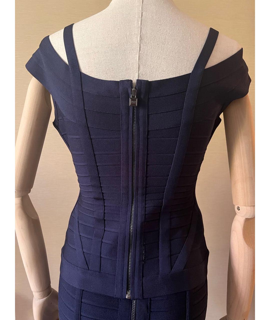 HERVE LEGER Темно-синий вискозный костюм с юбками, фото 3