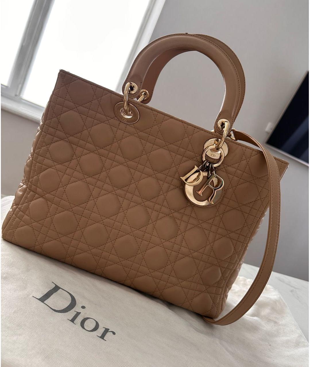 CHRISTIAN DIOR Бежевая кожаная сумка с короткими ручками, фото 9