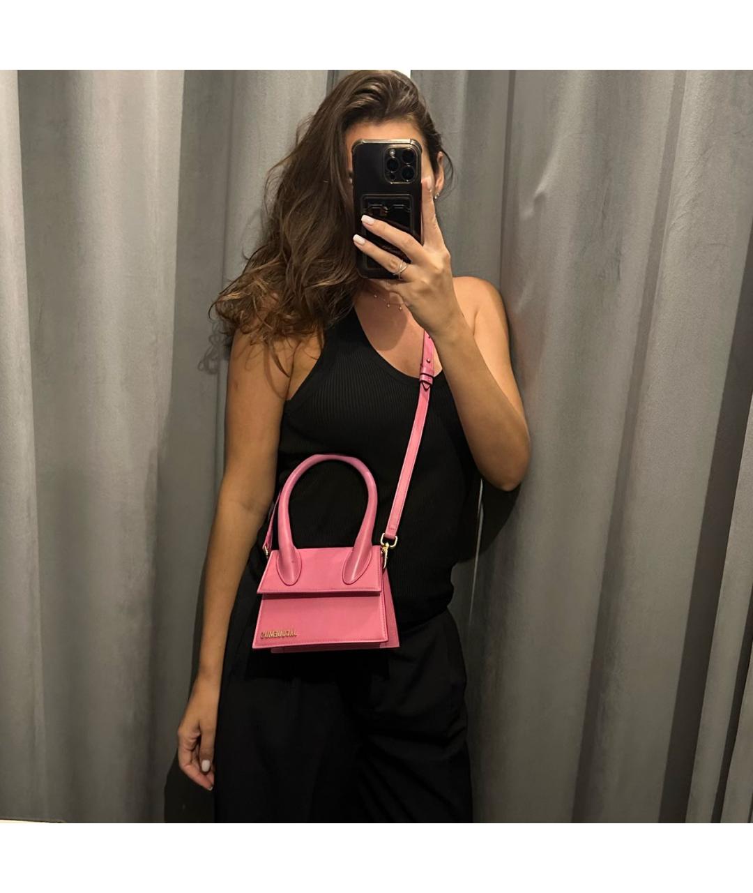 JACQUEMUS Розовая кожаная сумка через плечо, фото 7