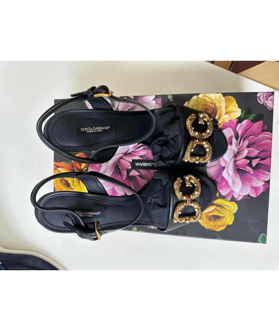 DOLCE&GABBANA Черные кожаные босоножки, фото 2