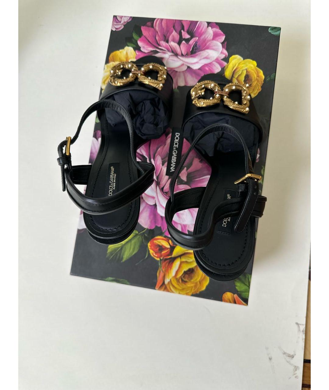 DOLCE&GABBANA Черные кожаные босоножки, фото 4