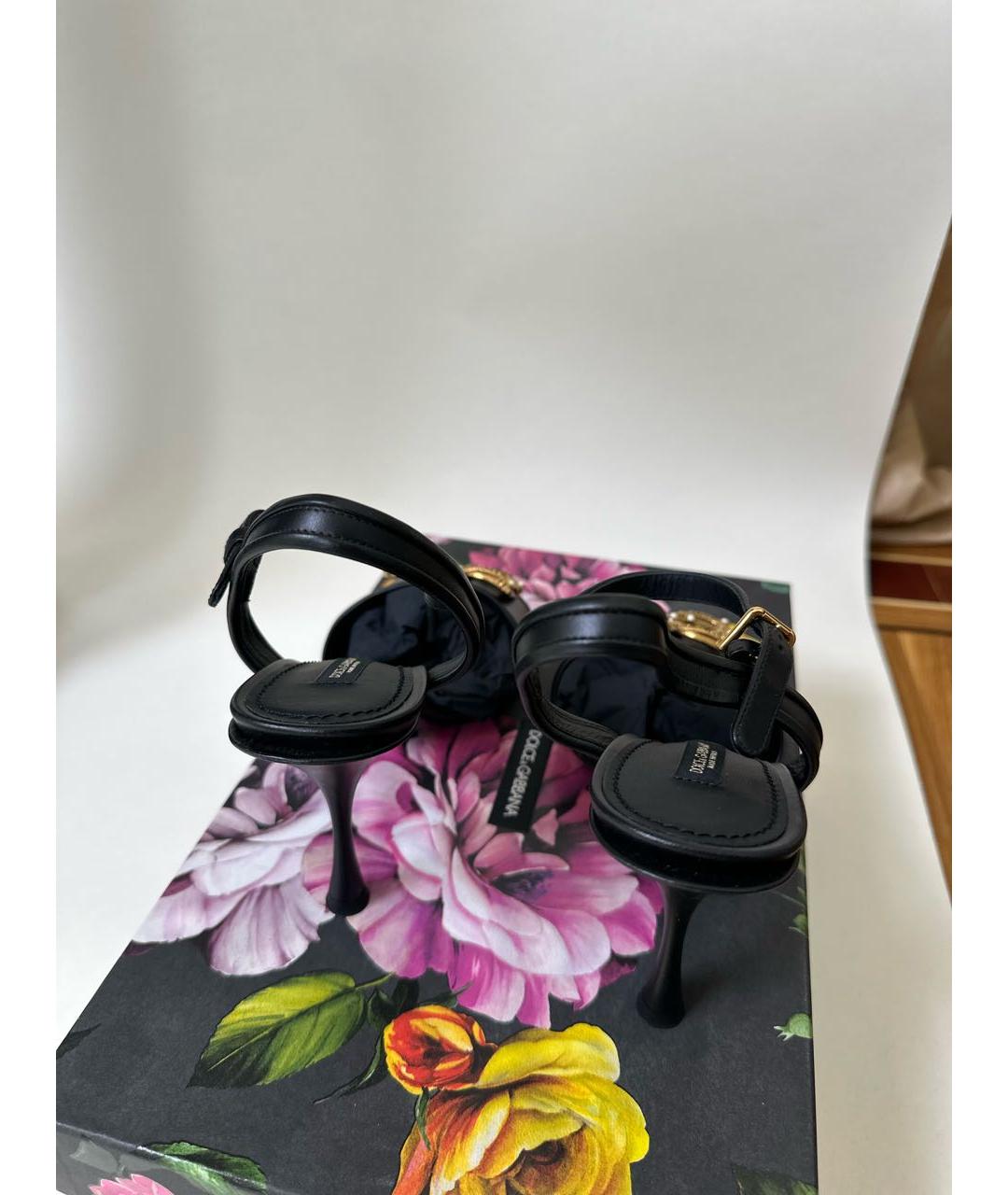 DOLCE&GABBANA Черные кожаные босоножки, фото 3