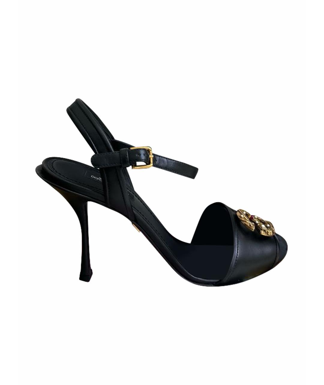 DOLCE&GABBANA Черные кожаные босоножки, фото 1
