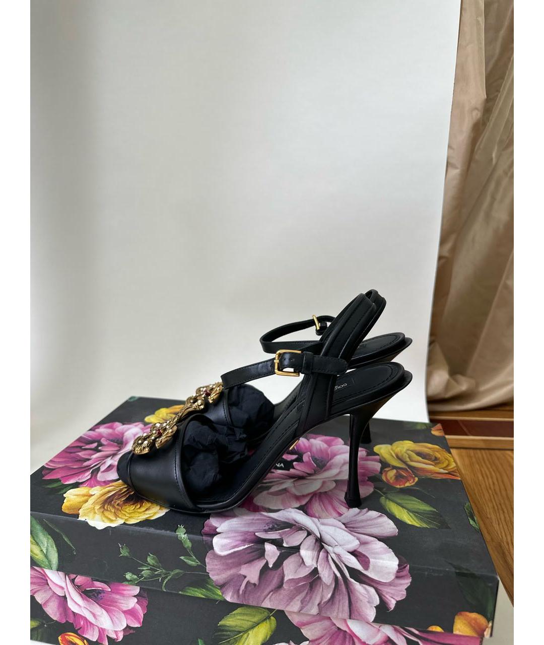 DOLCE&GABBANA Черные кожаные босоножки, фото 5
