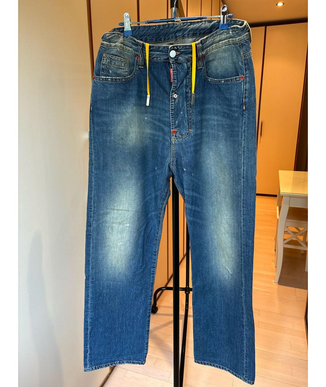 DSQUARED2 Синие хлопковые прямые джинсы, фото 9