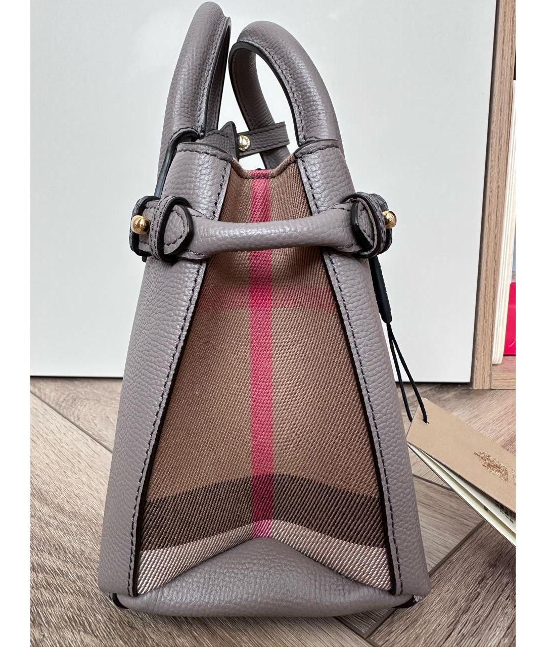 BURBERRY Серая кожаная сумка с короткими ручками, фото 5