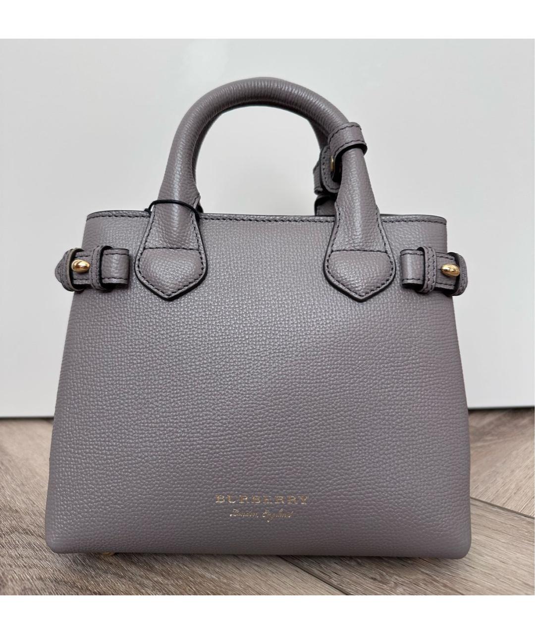 BURBERRY Серая кожаная сумка с короткими ручками, фото 9
