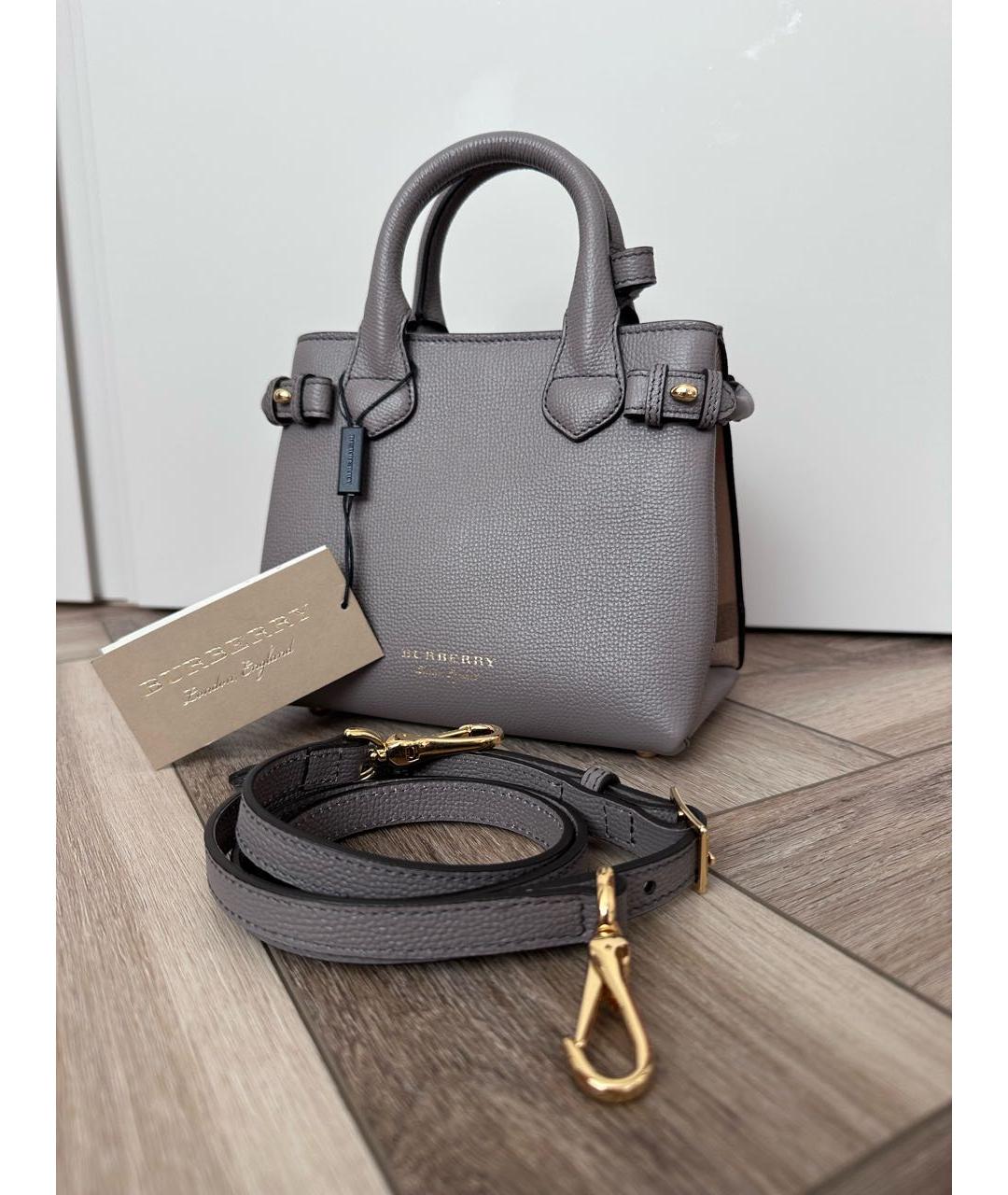 BURBERRY Серая кожаная сумка с короткими ручками, фото 8