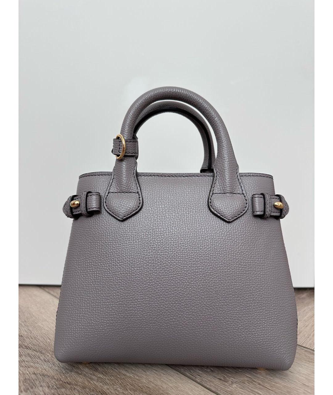 BURBERRY Серая кожаная сумка с короткими ручками, фото 3