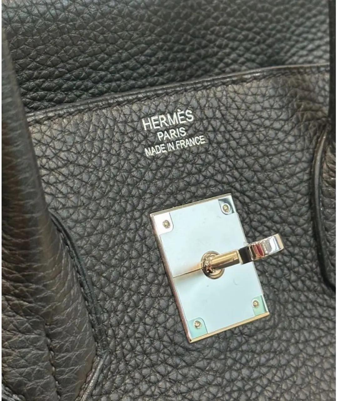 HERMES Черная кожаная сумка тоут, фото 5