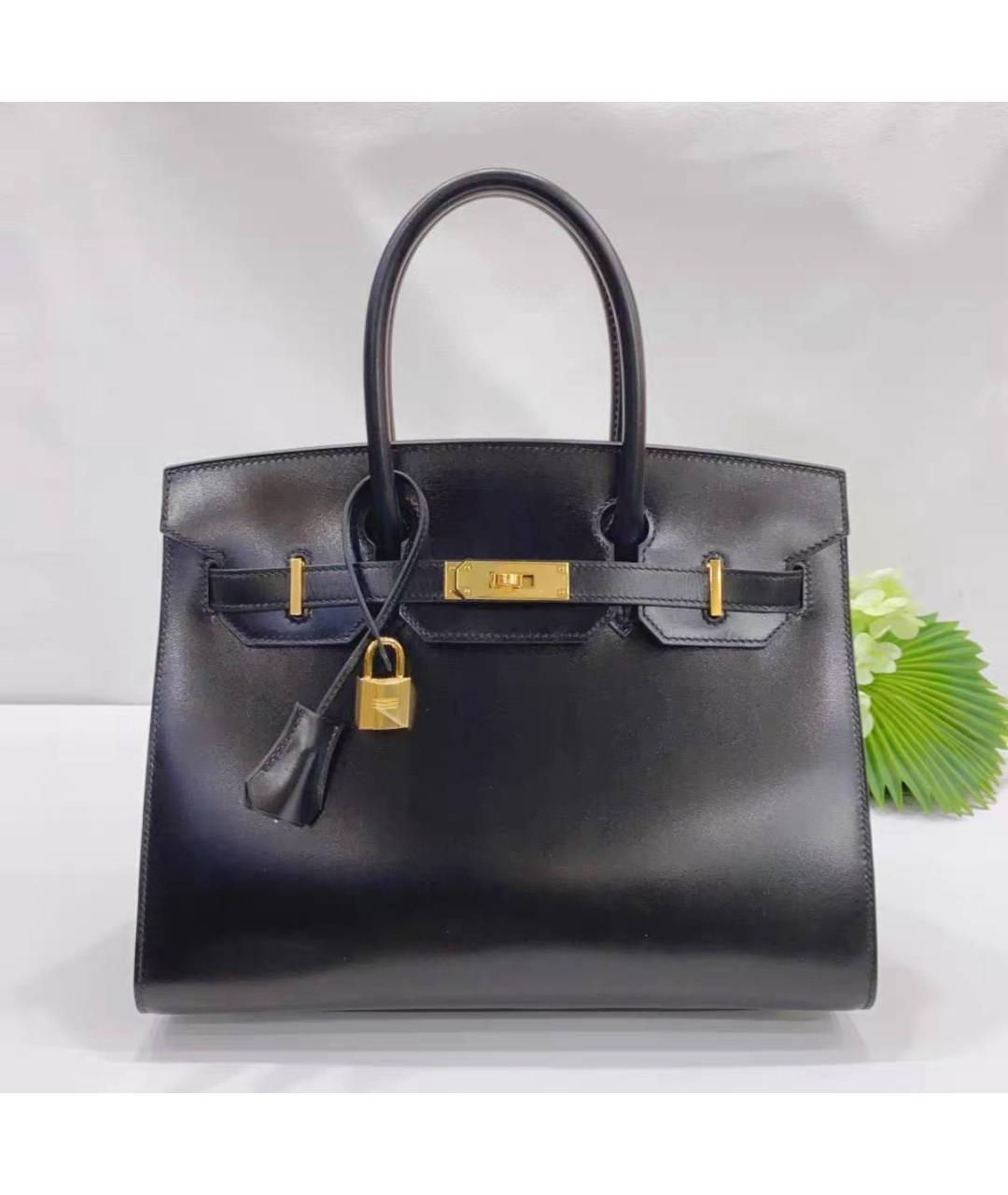 HERMES Черная кожаная сумка тоут, фото 8