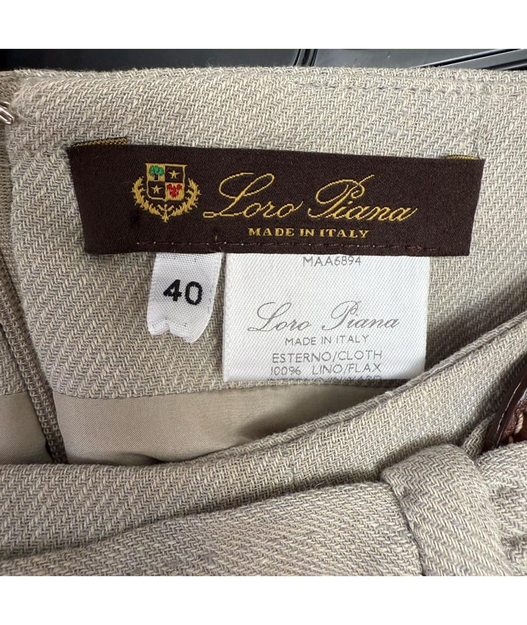 LORO PIANA Серая льняная юбка миди, фото 5