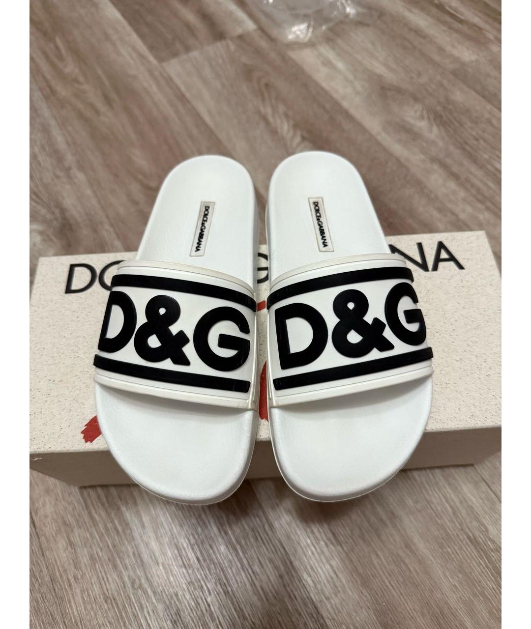 DOLCE&GABBANA Белые резиновые шлепанцы, фото 3