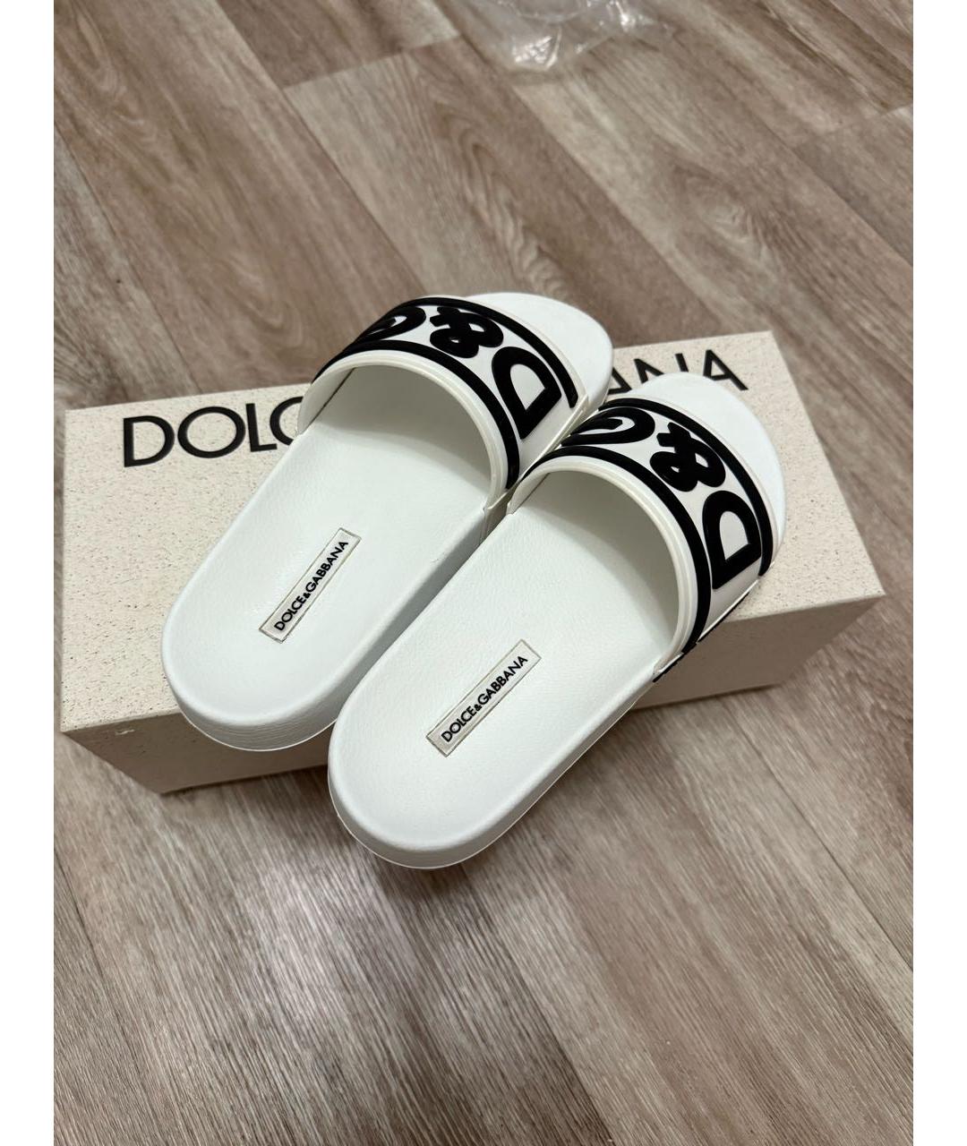 DOLCE&GABBANA Белые резиновые шлепанцы, фото 4