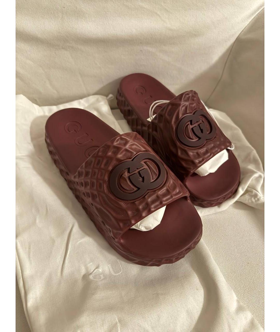 GUCCI Бордовые резиновые шлепанцы, фото 2