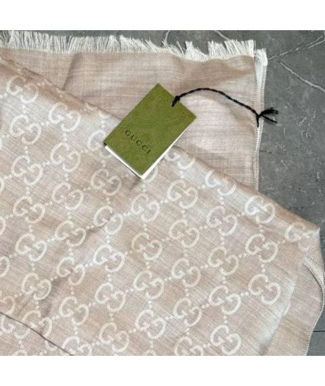 GUCCI Серый шерстяной шарф, фото 2