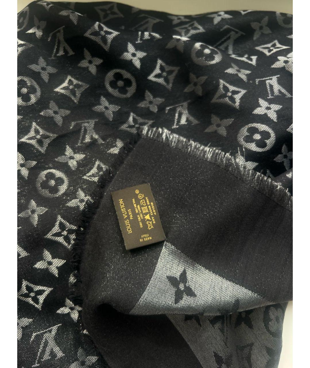 LOUIS VUITTON Антрацитовый шелковый платок, фото 5
